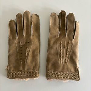 Leather fur gloves - brown - new